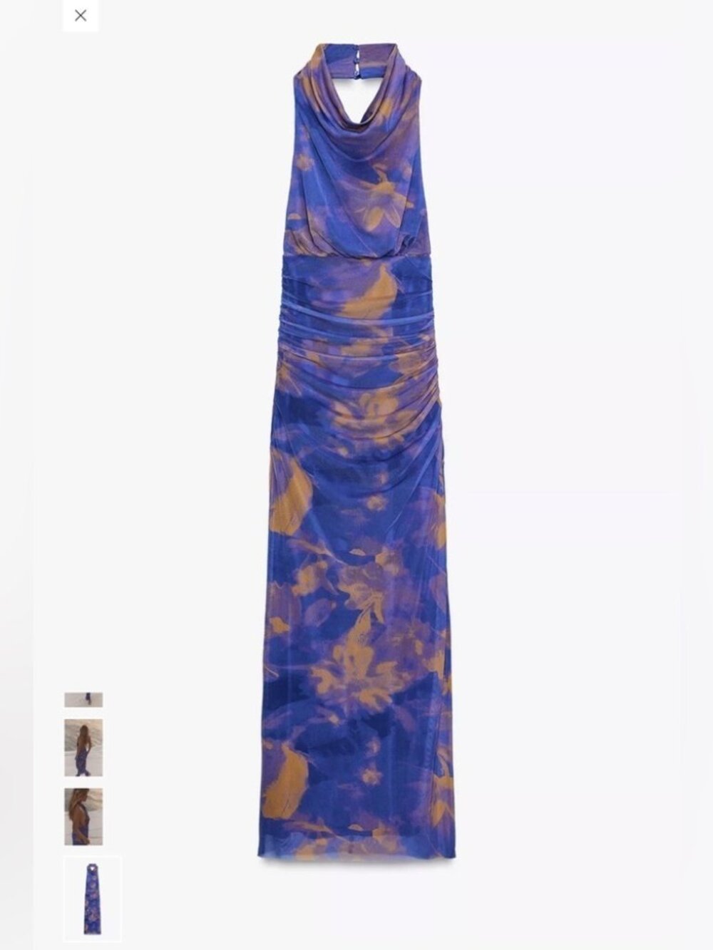 Zara Blue and Gold Halter Maxi Dress